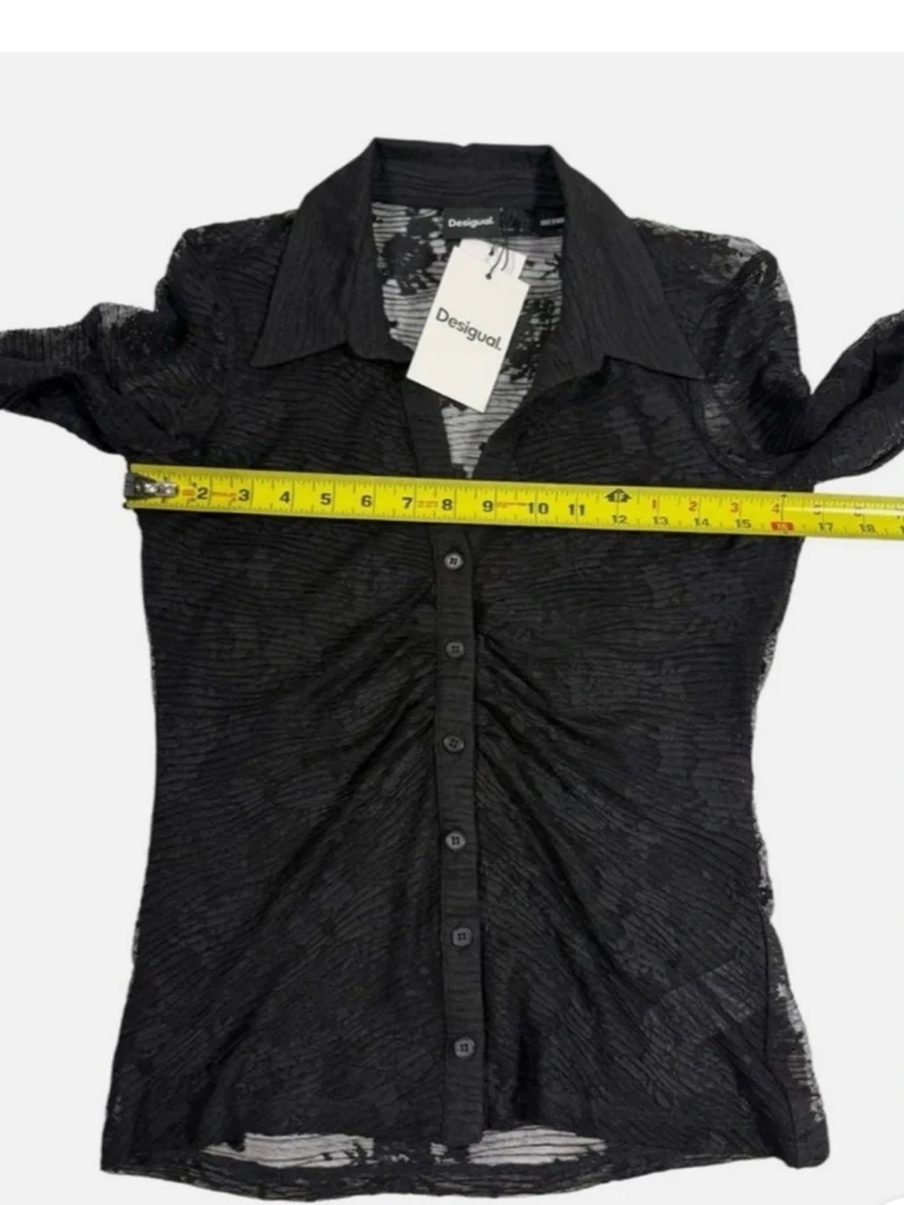 Desigual Black Sheer Lace Button-Up Blouse